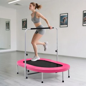Trampolim para 2 pessoas com alça ajustável em altura Mini trampolim 154 x 90 x 92 -132 cm Rosa