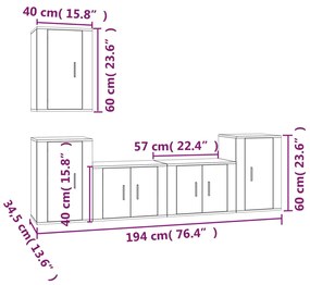 Conjunto móveis de TV 5 pcs madeira processada cinzento cimento