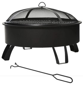 Outsunny Braseiro externo Ø76 cm 2 em 1 com grade de cozinha Grelha de churrasco Póquer de fogo com tampa de malha preto | Aosom Portugal