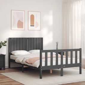 Estrutura de cama de casal c/ cabeceira madeira maciça cinzento