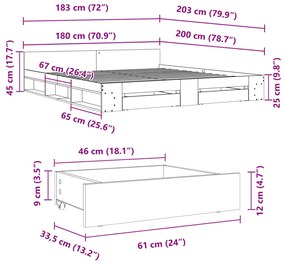 Estrutura de cama c/ gavetas 180x200cm derivados madeira branco