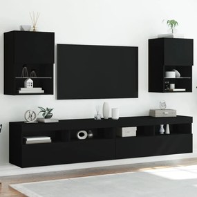 Móveis de TV com luzes LED 2 pcs 40,5x30x60 cm preto