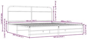 Estrutura cama sem colchão 180x200 cm metal carvalho castanho