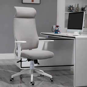 HOMCOM Cadeira ergonômica giratória para escritório altura ajustável e reclinável até 120º posição de bloqueio 64x61x120,9-128,9 cm Cinza