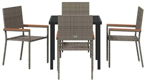 Conjunto de Jantar para Jardim de 5 Peças em Rattan Sintético Cinza