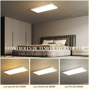 Conjunto de 4 Candeeiros de Teto Cor Regulável com Interruptor DIP e de Parede 3000K/4000K/6000K 60x30x3,7 cm Branco