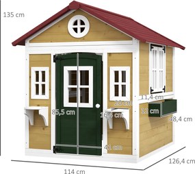 Casinha de Madeira Infantil com Porta Janelas Floreiros e Prateleiras com Detalhes Coloridos 114x126,4x135 cm Natural
