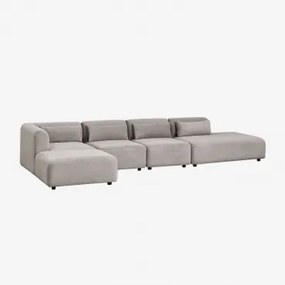 Sofá Modular De Canto Em 4 Peças Com Chaise Longue Direita E Puff Fogler Bombazina Cinzento Toupeira Claro - Sklum