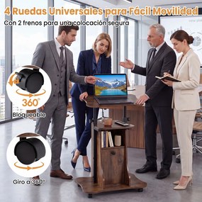 Secretária de Computador Móvel, 55 x 40 x 68,5-91,5 cm, Altura Regulável, Castanho