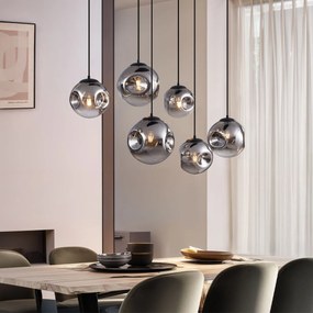Candeeiro de Suspensão Art Déco Preto com Placa de Teto Oval e Vidro Fumado 6 Luzes - Douglass