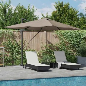 vidaXL Parasol Roma de braço articulado com LEDs Taupe 352x251x265 cm Alumínio