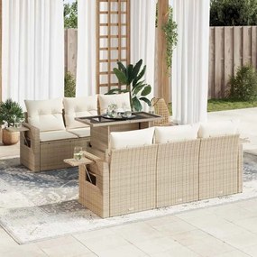 vidaXL 7 pcs conjunto de sofás p/ jardim com almofadões vime PE bege