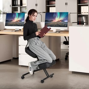 Cadeira escritorio ergonómica com apoio para os joelhos, encosto inclinado e rodas universais bloqueáveis Preto
