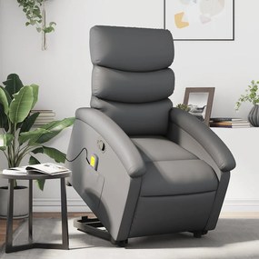 vidaXL Poltrona massagens reclinável elevatória couro artif. cinzento