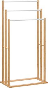 Toalheiro de Pé de Bambu com 3 Barras Toalheiro Independente de 3 Níveis para Casa de Banho 48x25,8x94cm Madeira