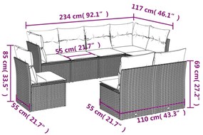 8 pcs conjunto sofás de jardim com almofadões vime PE preto