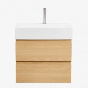 Conjunto De Móvel De Casa De Banho Suspenso Em Madeira E Folha De Freixo Com Lavatório Integrado Ona Madeira Natural & Sem Espelho - Sklum