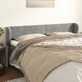 Cabeceira de cama c/ abas veludo 203x23x78/88 cm cinzento-claro