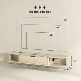 Móvel de TV Suspenso com Orifício para Cabos Estilo Moderno para Televisão 50 Polegadas 120x24x16 cm Madeira