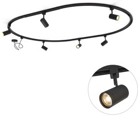 Sistema de iluminação de trilho moderno com 6 focos pretos, monofásico, oval 100cm - Iconic Jeana