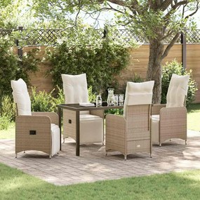 vidaXL Conjunto de Jantar de Jardim de 5 Peças com Almofadas Bege em Rattan Polímero