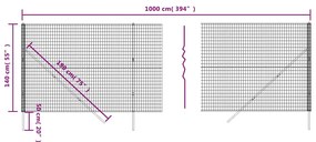 Cerca de malha de arame 1,4x10 m aço galvanizado verde