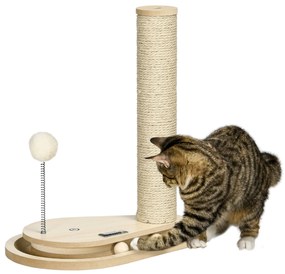 PawHut Arranhador Gatos Torre 40 cm Poste Arranhar Bola Mola Brinquedos Base 35x23x40 cm Design Carvalho Elegante | Aosom Portugal