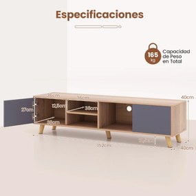 Móvel TV até 65” Suporte para TV moderno de estilo rústico com Estante aberta Mesa de consola para TV com 3 orifícios para gestão de cabos Castanho e