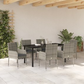 Conjunto de Jantar de Jardim com Almofadas Cinza Rattan Sintético
