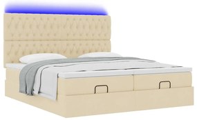 Estrutura de cama otomana com colchões tecido creme 200x200cm