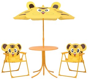 3 pcs conjunto bistrô de jardim infantil c/ guarda-sol amarelo