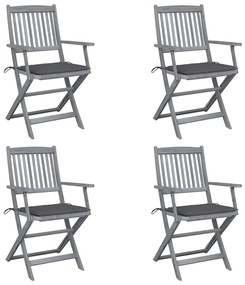 Cadeiras exterior dobráveis c/ almofadões 4 pcs acácia maciça