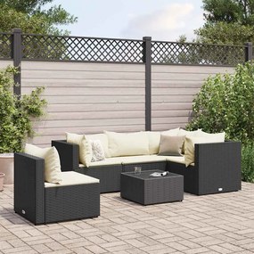 vidaXL 6 pcs conjunto lounge de jardim c/ almofadões vime PE preto
