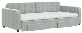 Sofá-cama c/ gavetão e gavetas 90x200 cm veludo cinzento-claro