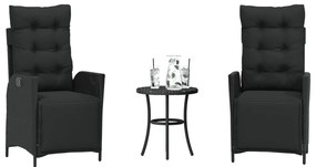 vidaXL 3 pcs conjunto de bistrô com almofadões vime PE preto