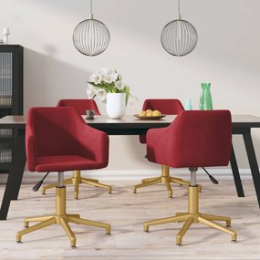 vidaXL Cadeiras de jantar giratórias 4 pcs veludo vermelho tinto