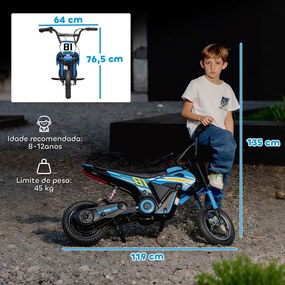 Mota Elétrica para Crianças 24V com Motor 250W Velocidade de 6-16km/h Rodas de 30,5 cm para Crianças de 8-12 Anos Azul