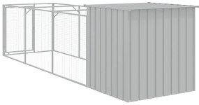 Casota cães c/ parque 110x405x110 cm aço galvaniz. cinza-claro