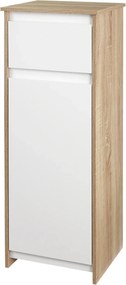 Armário Casa de Banho Baixo Armário de Madeira com Gavetas e 2 Prateleiras para Sala de Estar Dormitório Cozinha 32,6x30x90cm Natural e Branco