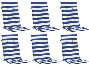 Almofadões cadeira encosto alto 6 pcs tecido riscas azul/branco