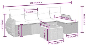 6 pcs conjunto sofás de jardim c/ almofadões vime PE preto