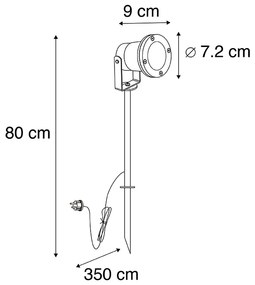 Projector da estaca preto 40cm cabo e ficha IP44 - BASIC Moderno