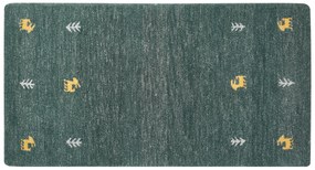 Tapete Gabbeh em lã verde escura 80 x 150 cm CALTI Beliani