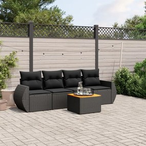 vidaXL 5 pcs conjunto sofás de jardim com almofadões vime PE preto