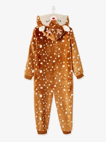 Macacão "Rena de Natal, efeito peluche, para criança castanho medio estampado