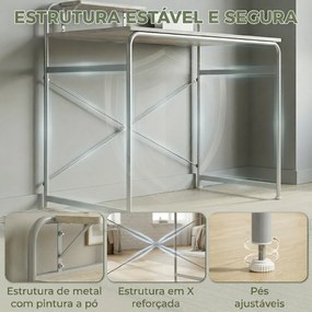 Secretária Moderna com Prateleira e Estrutura Metálica Fácil Montagem 98x48x88,5 cm Carvalho