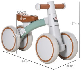 HOMCOM Bicicleta sem Pedais para Crianças de 1-3 Anos Bicicleta de Equilíbrio com 4 Rodas Leves Carro Andador Infantil 60x24x37cm Marrom