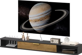 Móvel de TV suspenso com compartimentos abertos, porta rebatível e passacabos, 160 x 24 x 16 cm, cinzento