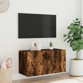 Móvel de parede p/ TV c/ luzes LED 80x35x41 cm carvalho fumado