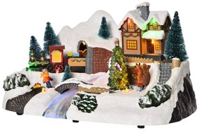HOMCOM Aldeia de Natal com Luzes LED Árvore Giratória e Música Decoração de Natal 30x19x19,5cm Multicor
